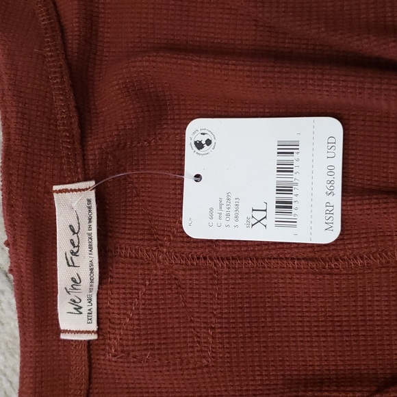NWT Free People All Nighter Long Sleeve Waffle Crop Top - XL - Red Jasper - Picture 7 of 16